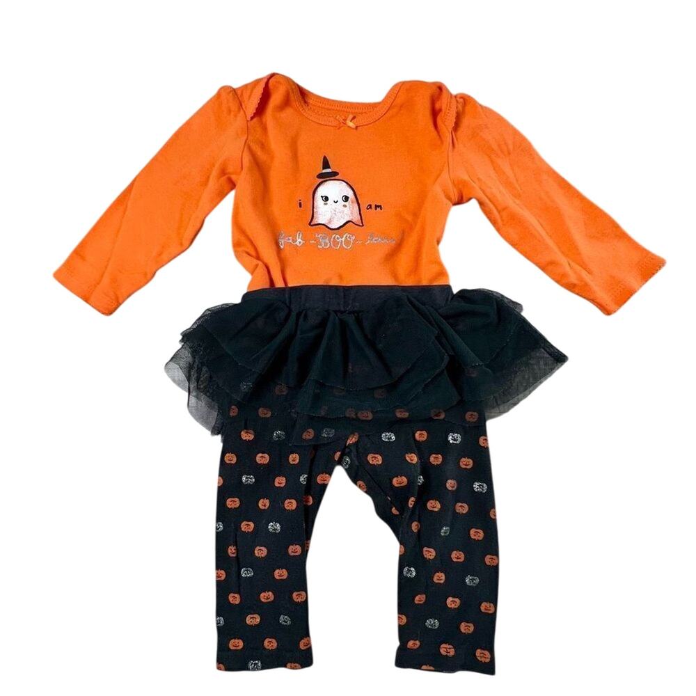 Carter's Halloween Ghost Orange Black "Fab-Boo-lous" Tutu Pants Outfit 9 months - Picture 1 of 11